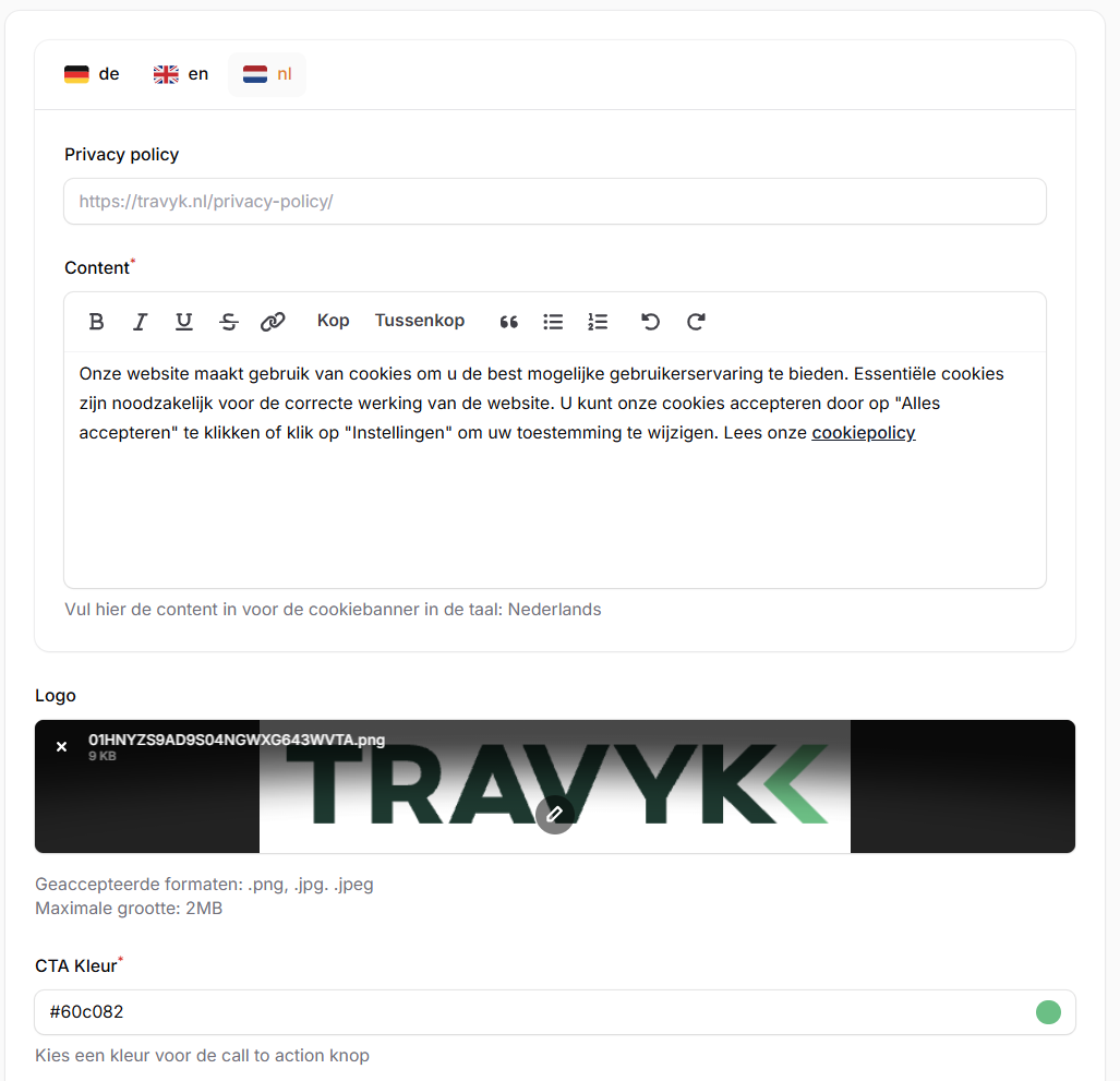 cookiebanner configureren